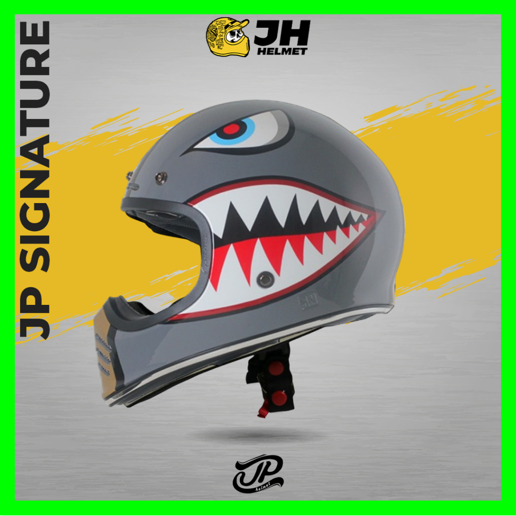 Helm JP Signature Motif SG07 Sky Guard Dark Grey Glossy | Helm Cakil | Helm Retro | Helm Full Face |