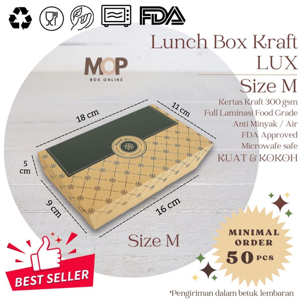 Paper Lunch Box Kraft LUX Laminasi Anti Minyak Tahan Air Food Grade LunchBox Kraf Coklat Murah Snack