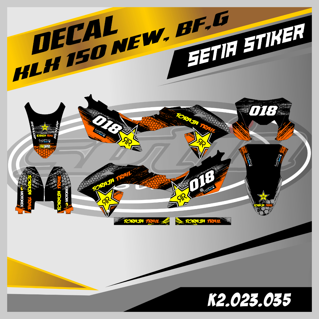 DECAL KLX BF 150 NEW, G, SE, HITAM ORANGE, SUPERMOTO, TRAIL, DESAIN BEBAS CUSTOM BARU (K2.023.035)