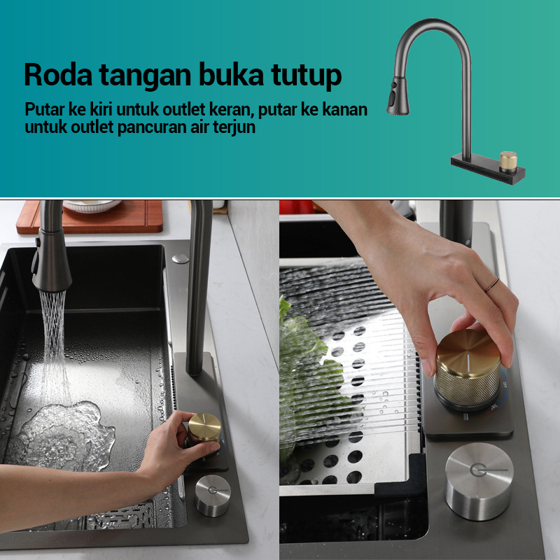 Vbell-Wastafel Dengan Keran yang Bisa Disesuaikan / Stainless Steel Minimalist Style Sink / Modern Kitchen Sink Luxury Black Sink