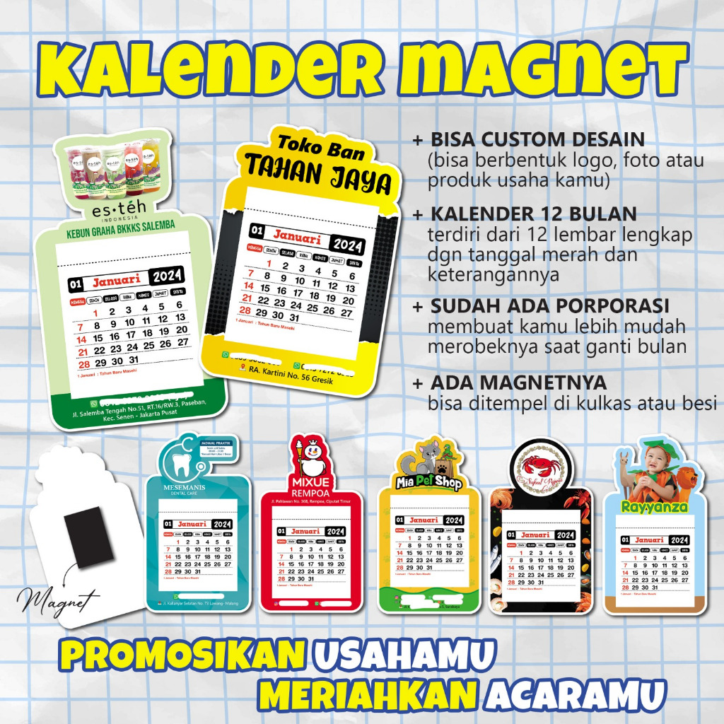 

Kalender Mini 2024 Calender Magnet custom desain Souvenir kalender tempel murah