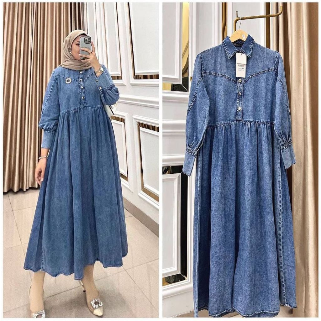 MIDI DRESS JEANS ZARA | OOTD GAMIS JEANS | GAMIS JEANS MURAH | GAMIS JENAS BEST SELLER