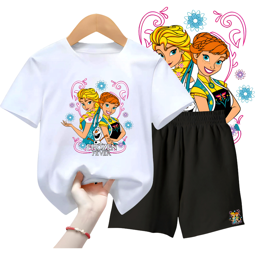Setelan Kaos Anak Perempuan Celana Pendek FROZEN FEVER | Baju Setelan Anak Stelan Terbaru 5 - 10 tah