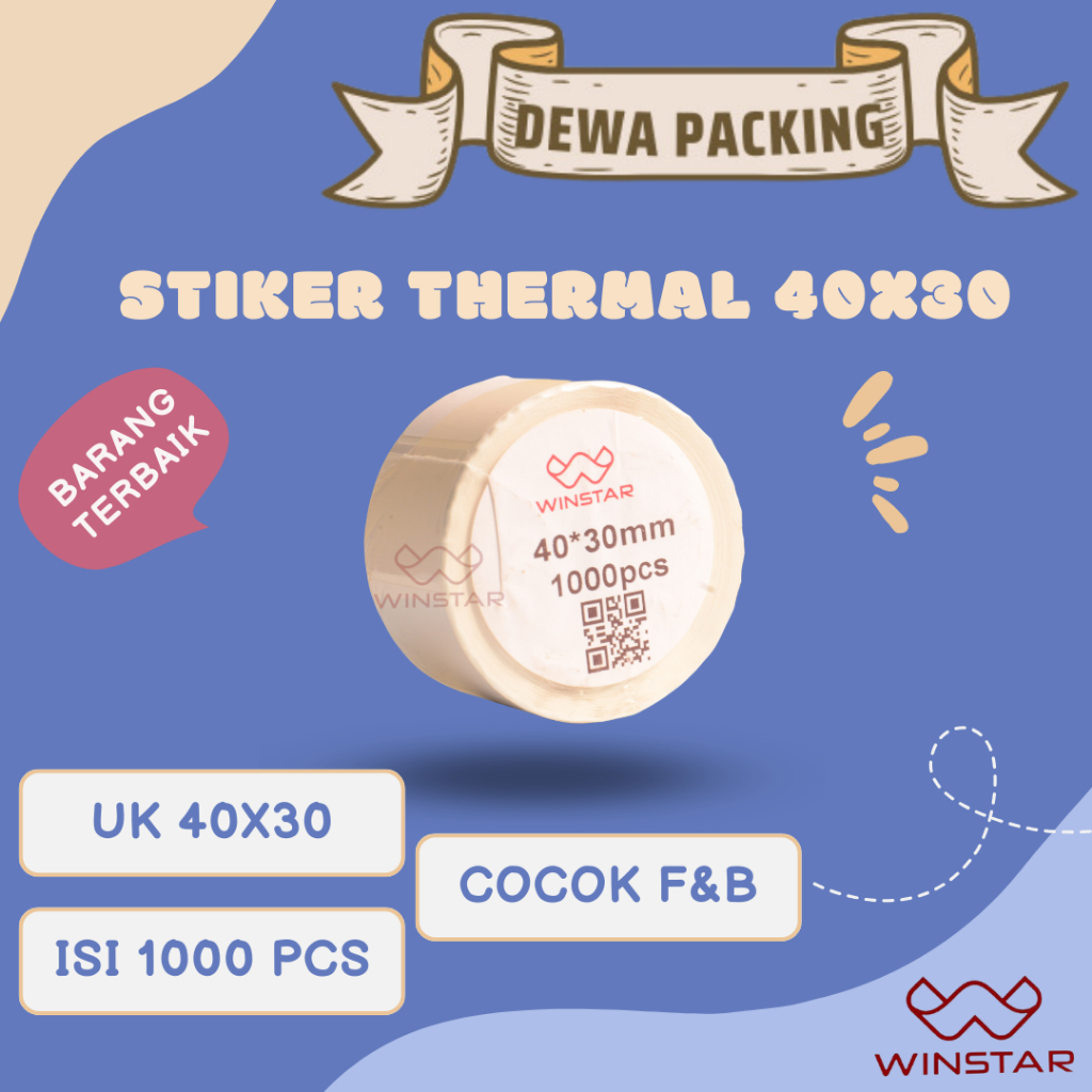 

STIKER LABEL THERMAL BARCODE F&B UKURAN 40X30 ISI 1000PCS