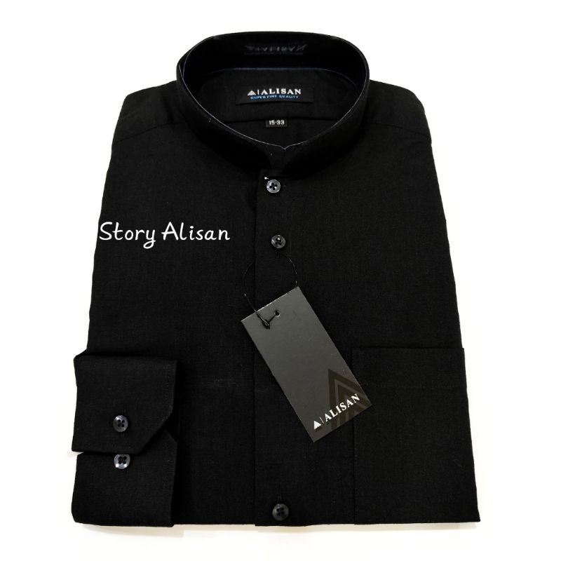 Kemeja ALISAN POLOS kerah  KOKO HITAM / PUTIH lengan panjang