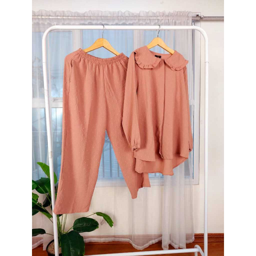 Sale Satu Set Pakaian Anak Anak Bahan Crinkle Airfllow Motif Polkadot