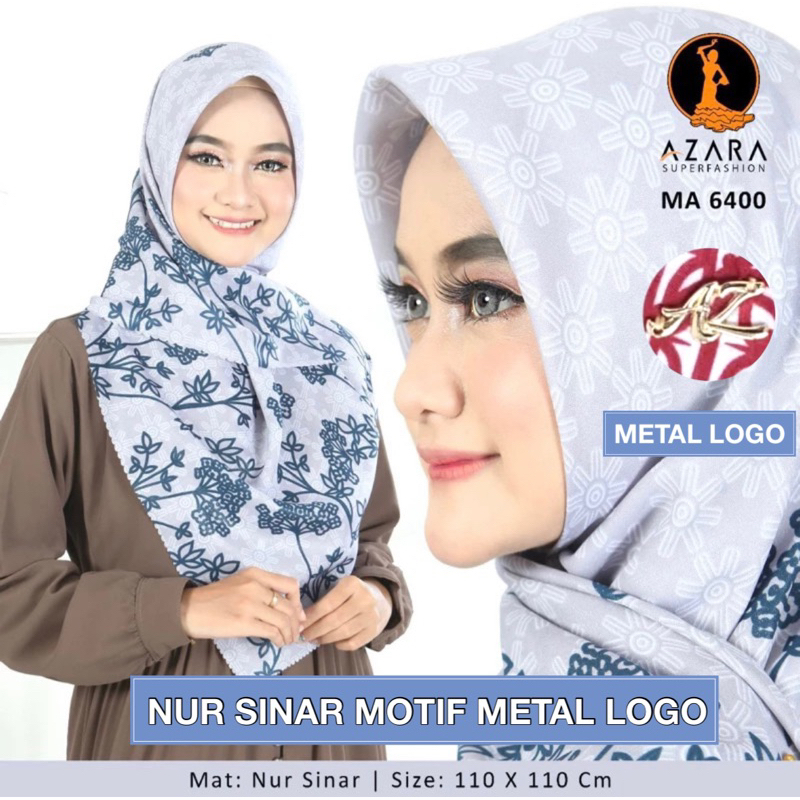 Paket random 3 PCS AZARA NUR SINAR Jilbab Segi Empat  Motif Metal Logo Warna Laser Cut