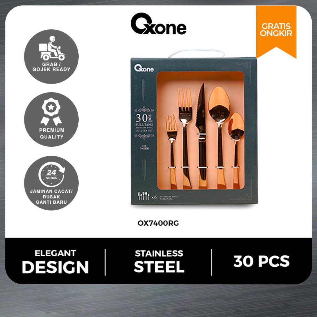 Oxone OX7400 Sendok Makan Cutlery Set Stainless Steel Tebal Warna Baru Isi 30 pcs