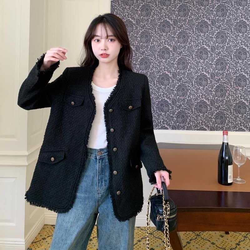 The0ne_ BigSize Black Tweed Long Blazer Premium With L-4XL || Blazer Jumbo Tweed Hitam LD 134cm