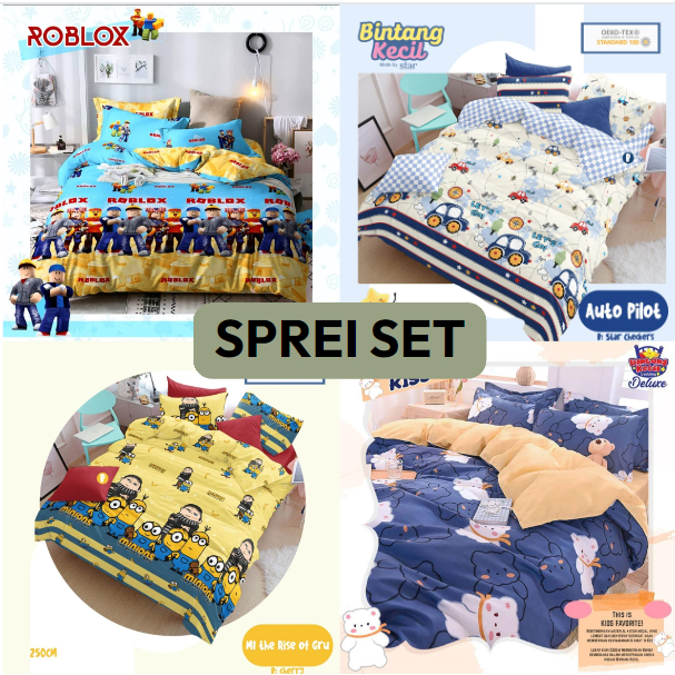 Sprei Set (TANPA SELIMUT)  Katun Lokal Motif Anak Anak Ukuran (200x200, 180x200, 160x200, 120x200, 1