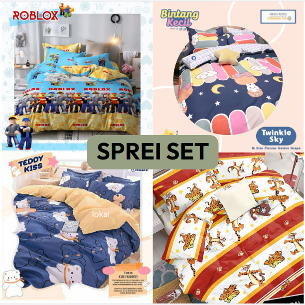 Sprei Set (TANPA SELIMUT) Katun Lokal Motif Anak Anak Ukuran (200x200, 180x200, 160x200, 120x200, 10