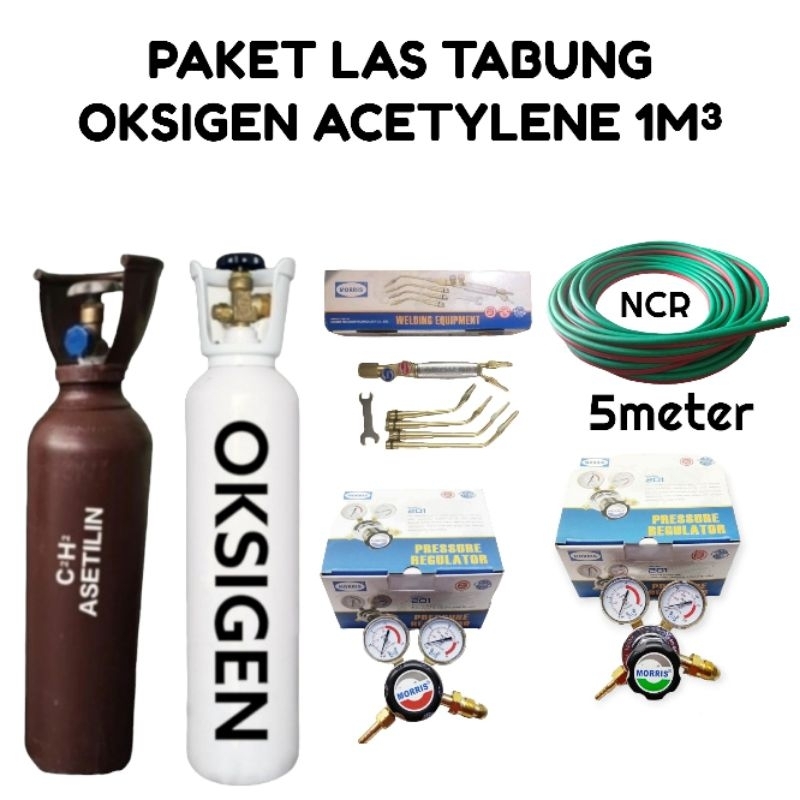 Paket Las Tabung Oksigen & Acetylene 1m3 Kelengkapan Las Morris