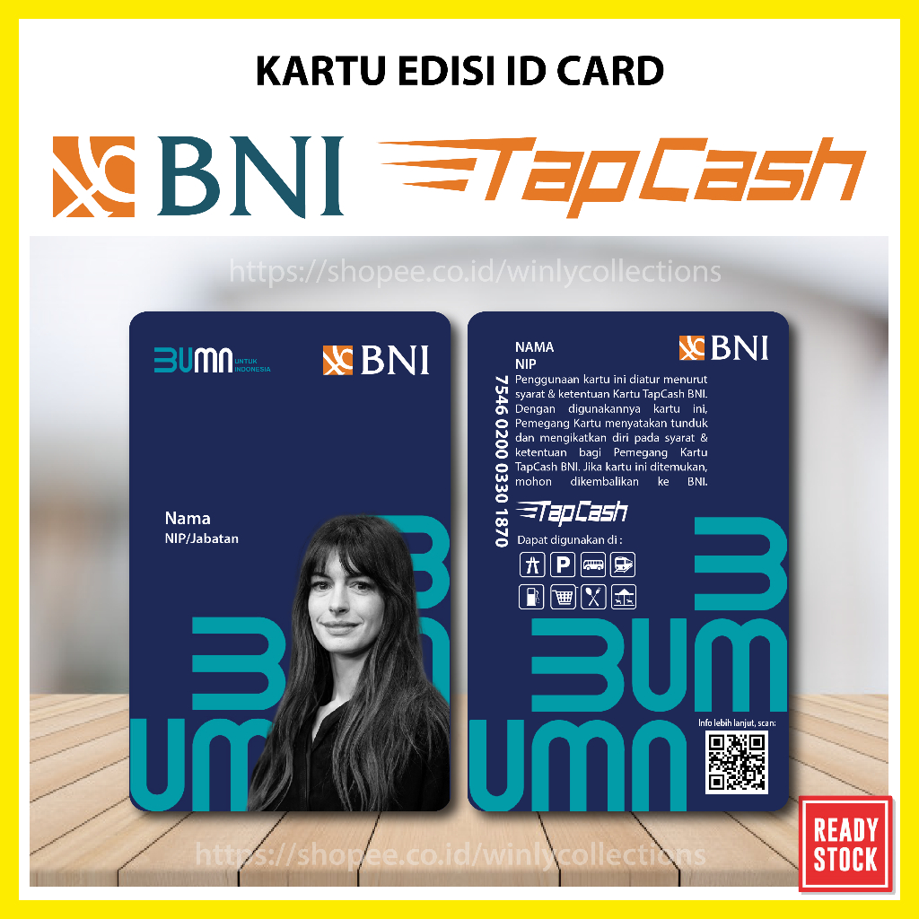 KARTU E MONEY EDISI NEW ID CARD BNI TAPCASH ETOLL E-MONEY CARD KARTU EMONEY BARU BUMN - 2 SISI