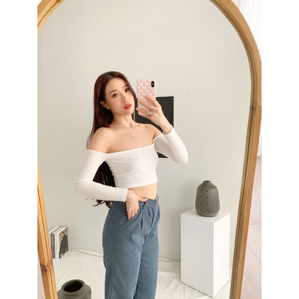 Longsleeve Korean Crop Top Tank Top Korea Kaos Lengan Panjang Rajut Baju Atasan Wanita Crop Tee B171