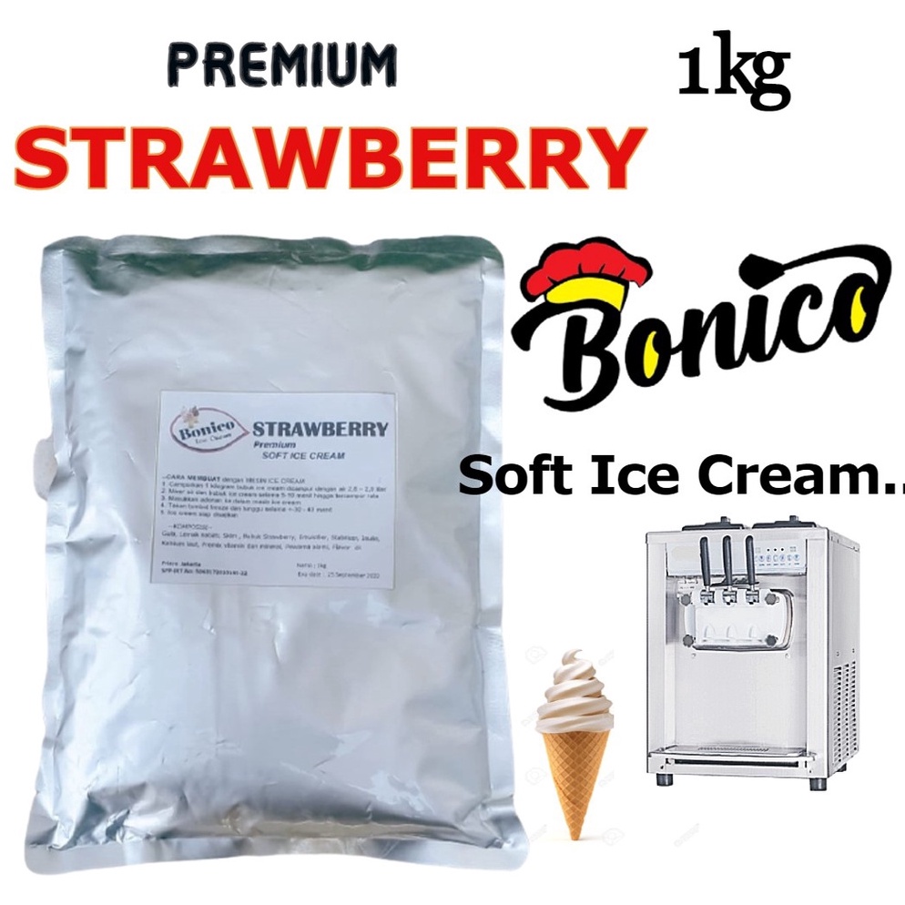 

⚡XPRESS⚡ BONICO STRAWBERRY SOFT ICE CREAM POWDER 1kg PREMIUM RESTO bubuk es krim mesin Strawbery cone frizco