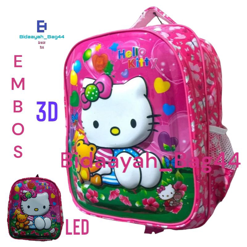 TAS EMBOS 3D HELLO KIYYY anak perempuan timbul 3D LED SD/ TK /PAUD/ pop it