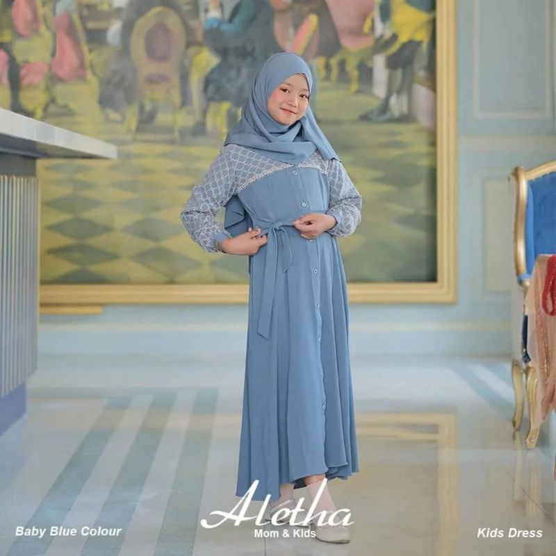 Gamis Anak Aletha Untuk Usia 6-11 Tahun Terbaru Bahan Crickle Kombinasi Tile Gucci Pakaian Anak Terk