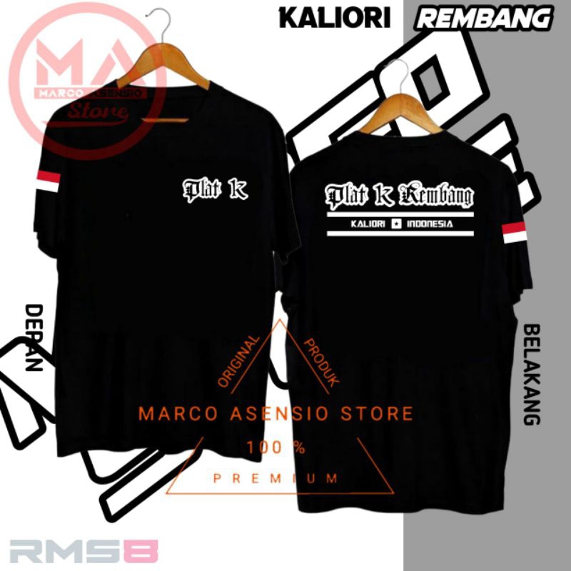 T-SHIRT KAOS HITAM PREMIUM DESAIN TULISAN PLAT K REMBANG INDONESIA | KALIORI KRAGAN LASEM PAMOTAN PA