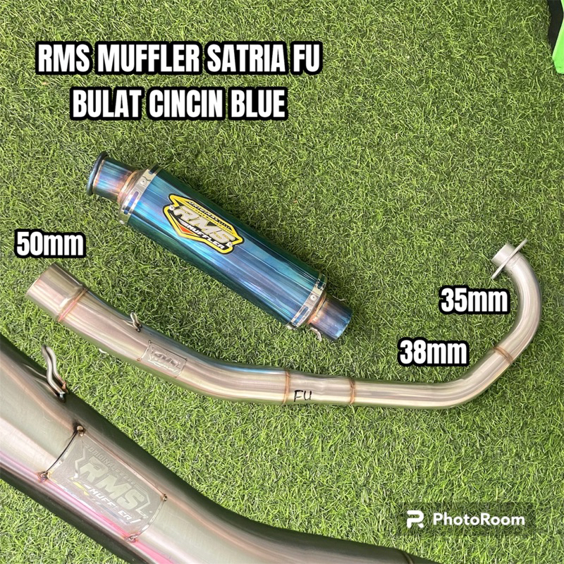 knalpot satria fu rms muffler bulat cincin blue ulem bending premium