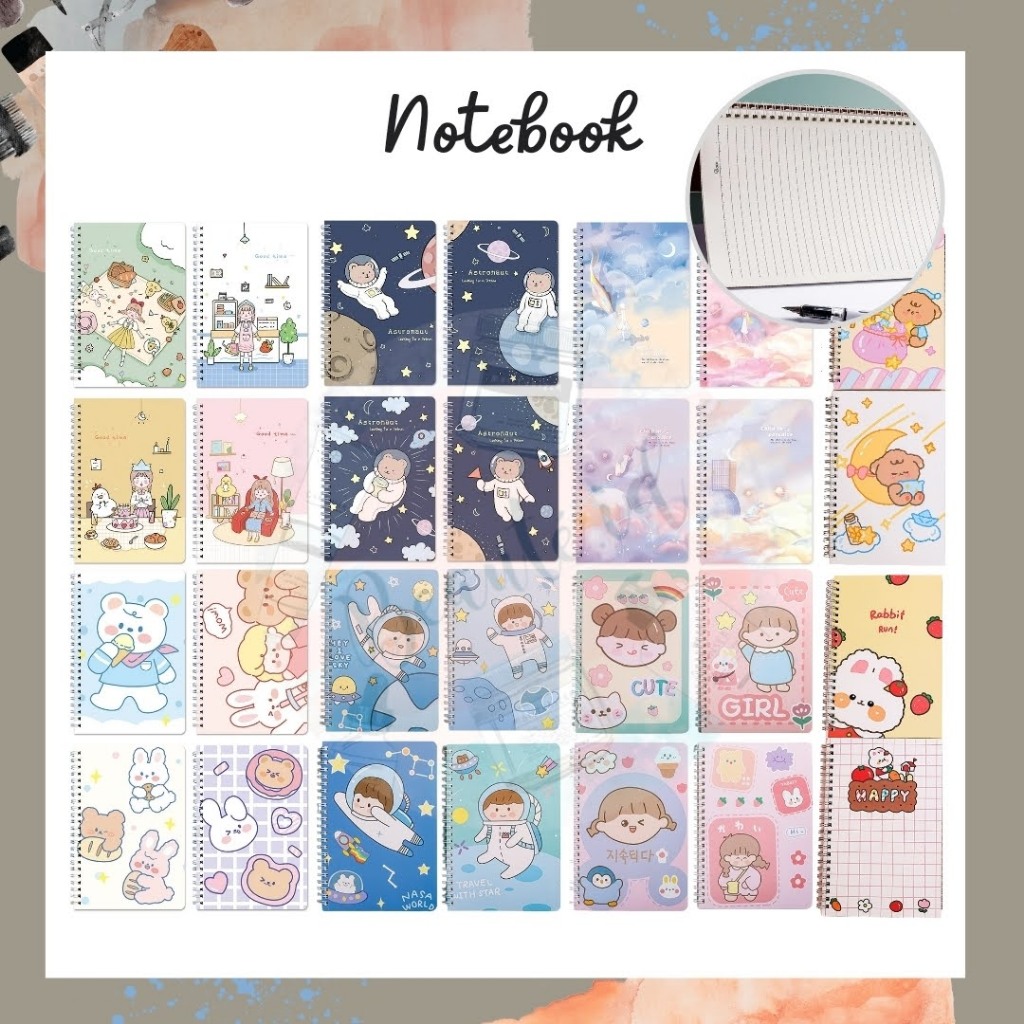 

BTS Buku Tulis Garis Spiral Lucu Kertas A5 Untuk Anak Sekolah Les Buku Catatan Bergaris Pelajaran Desain Cover Waterproof Beruang Astronaut Cute Girl Buah Strawberry Notebook Ring Buku Tulis Pelajar