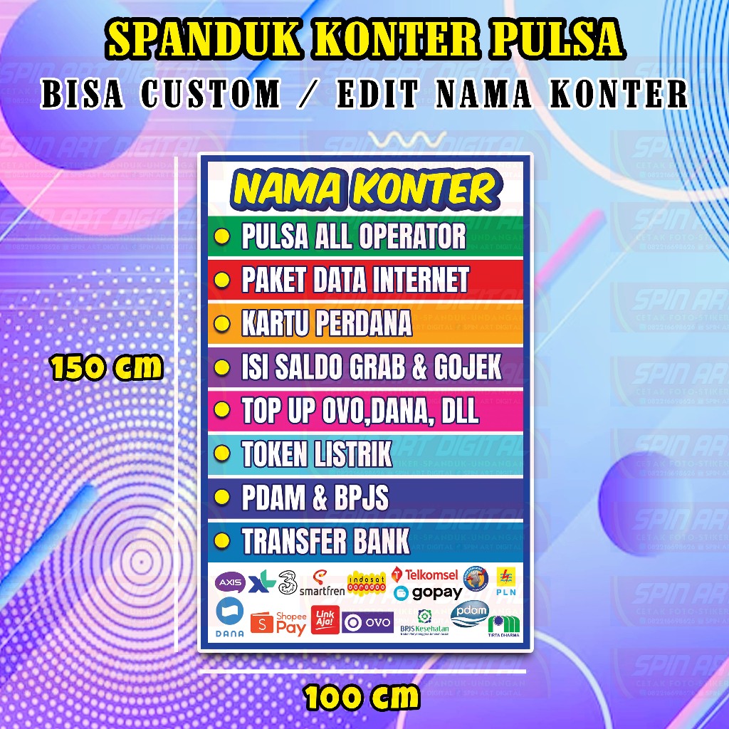 Spanduk Konter Pulsa / Banner Konter Pulsa Murah Bisa Custom Nama Konter / Spanduk Jual Pulsa / Span