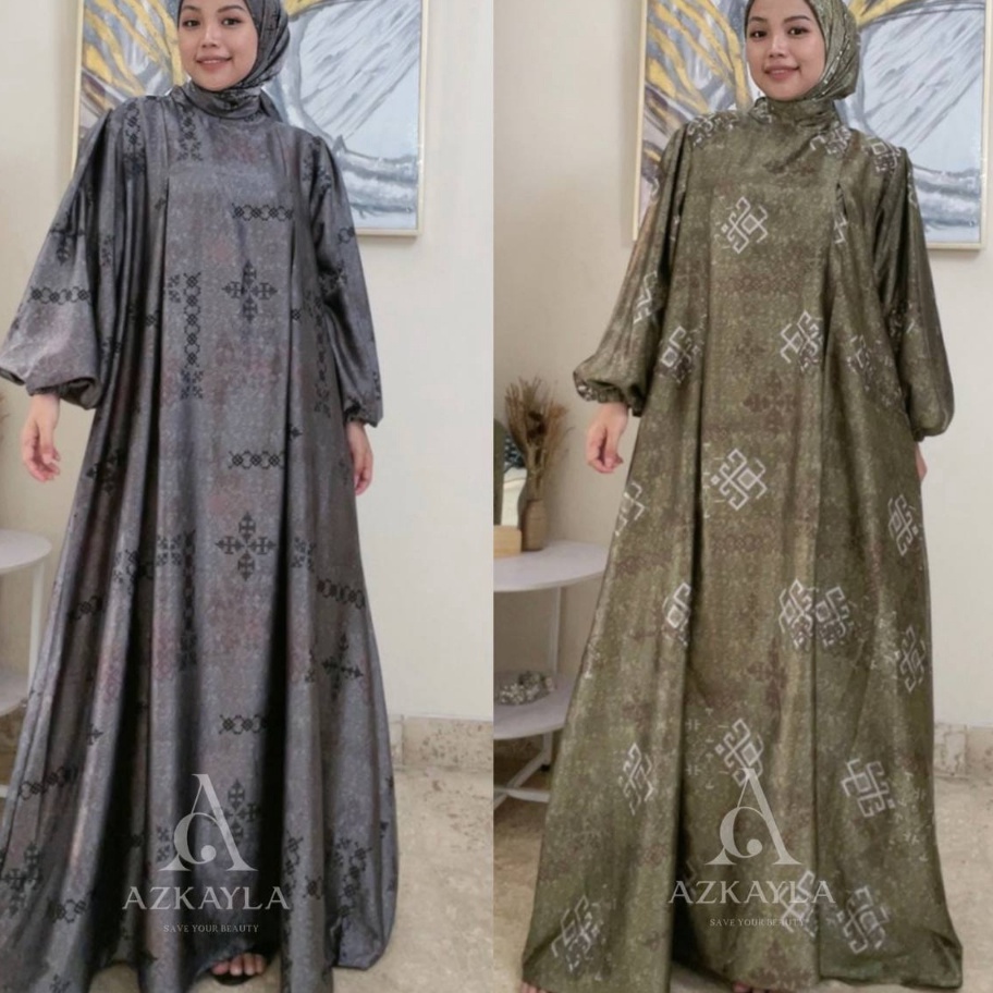 Best Seller Azkayla Larissa Gamis Couple Set Hijab Bahan Armani Silk Premium Dress Motif Wanita Terb