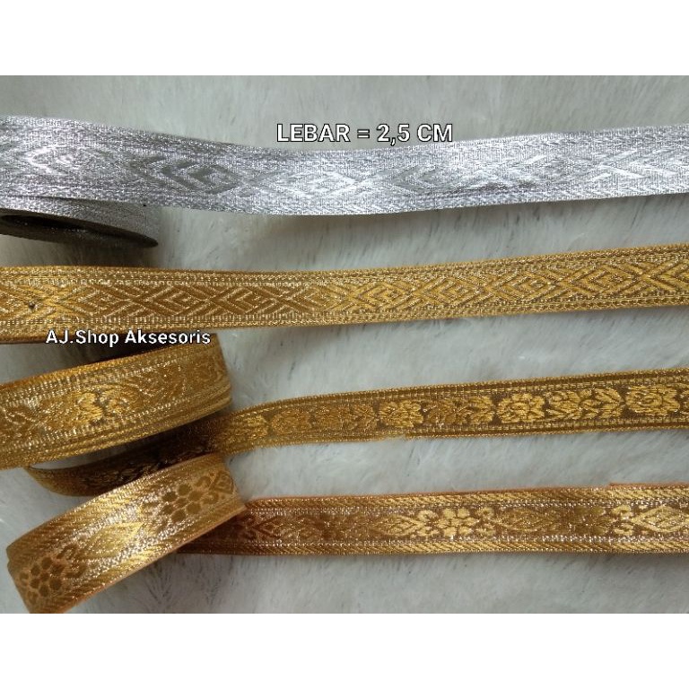 DISKON✅ PITA RENDA  GAMIS EMAS  PERAK  / PITA RENDA BORDIR GOLD SILVER LEBAR 2 CM/ 2,5 CM/3 CM / 1/2
