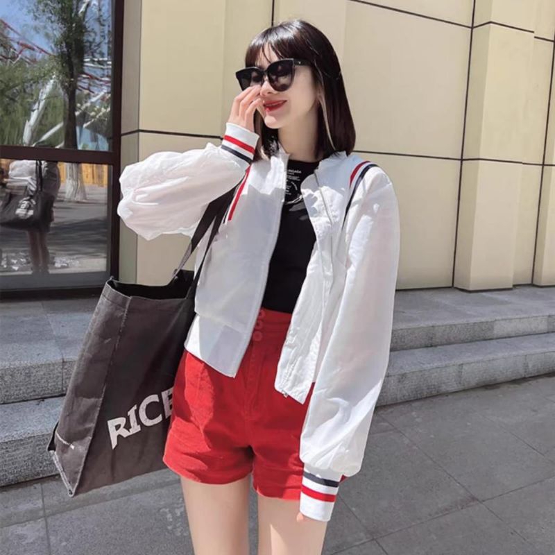 7012 Baju atasan JAKET JUSTINA BOMBER JACKET CROP PARASUT putih cream Korea Korean style wanita prem
