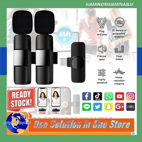 Mikrofon Nirkabel Lavalier Mic Portabel Audio Video pembuatan Rekaman Wireless Microphone HP Klip Un