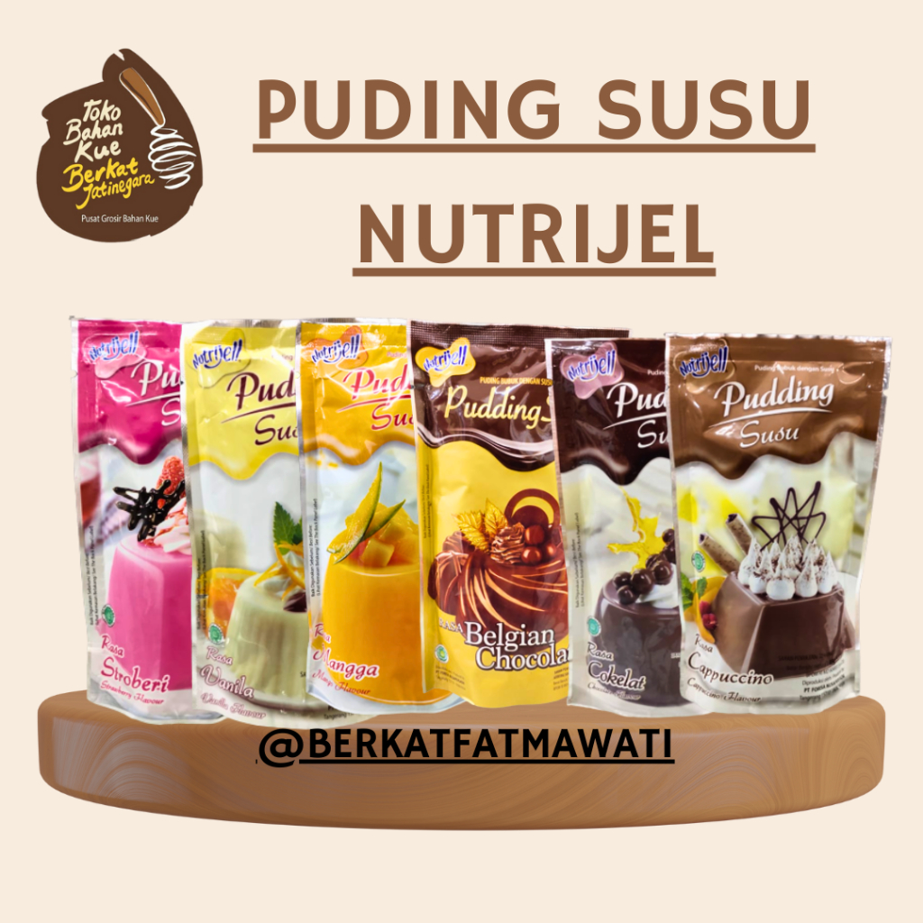 

PUDDING SUSU COKLAT STRAWBERRY VANILLA CAPPUCINO MANGGA NUTRIJELL 145 GR / MILKY PUDING NUTRIJEL CHOCOLATE / LSN ( 12 PCS )