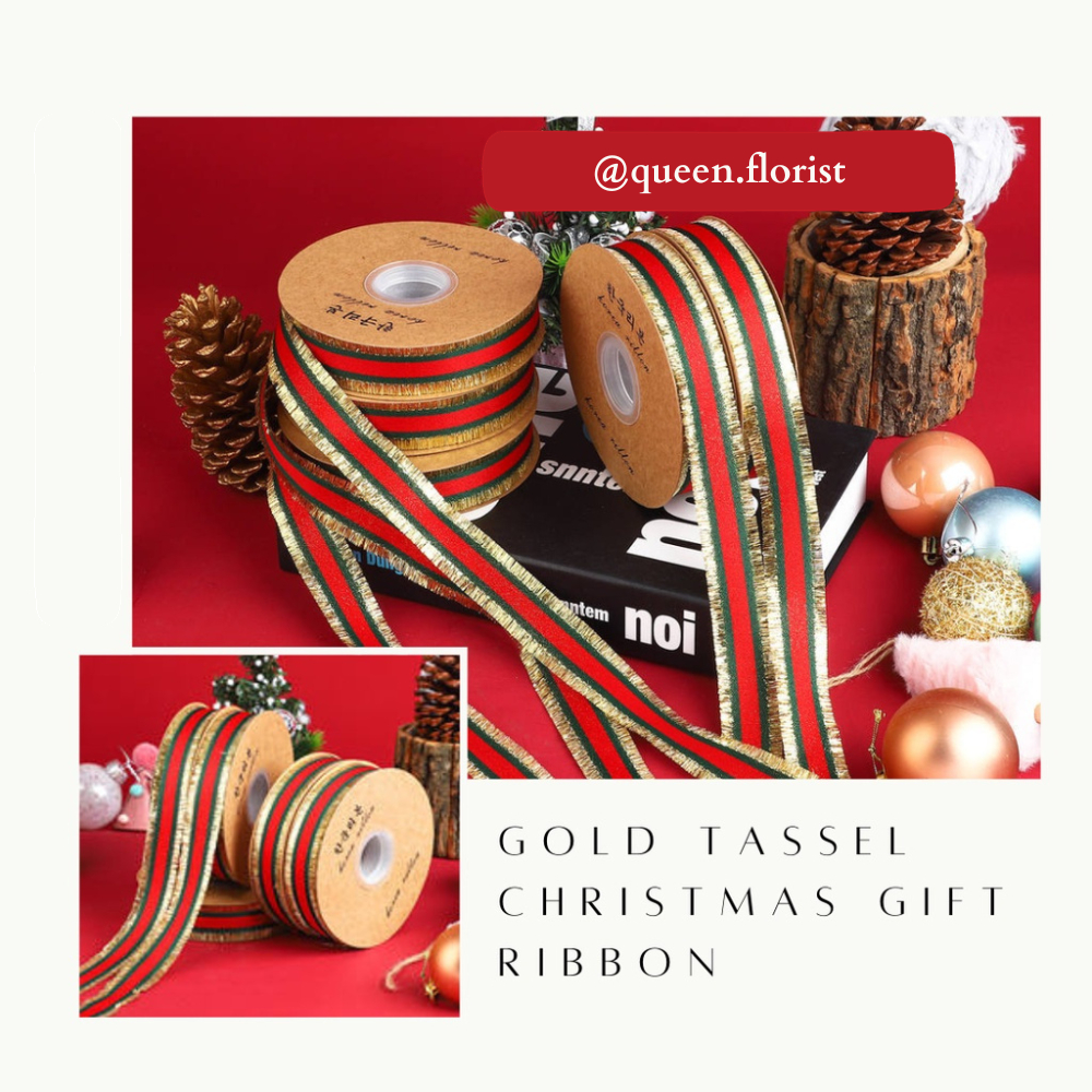 

GOLD TASSEL CHRISTMAS GIFT RIBBON Pita Natal Edisi Christmas Pita Packing Pita Hampers Natal (PER METER ) Pita Merry Christmas / Pita Kado Hampers Natal 2 cm / Pita Kado Natal 2,5cm PITA PARCEL KOREAN RIBBON FLOWER BOUQUET BUKET BUNGA ARTIFICIAL WRAPPING