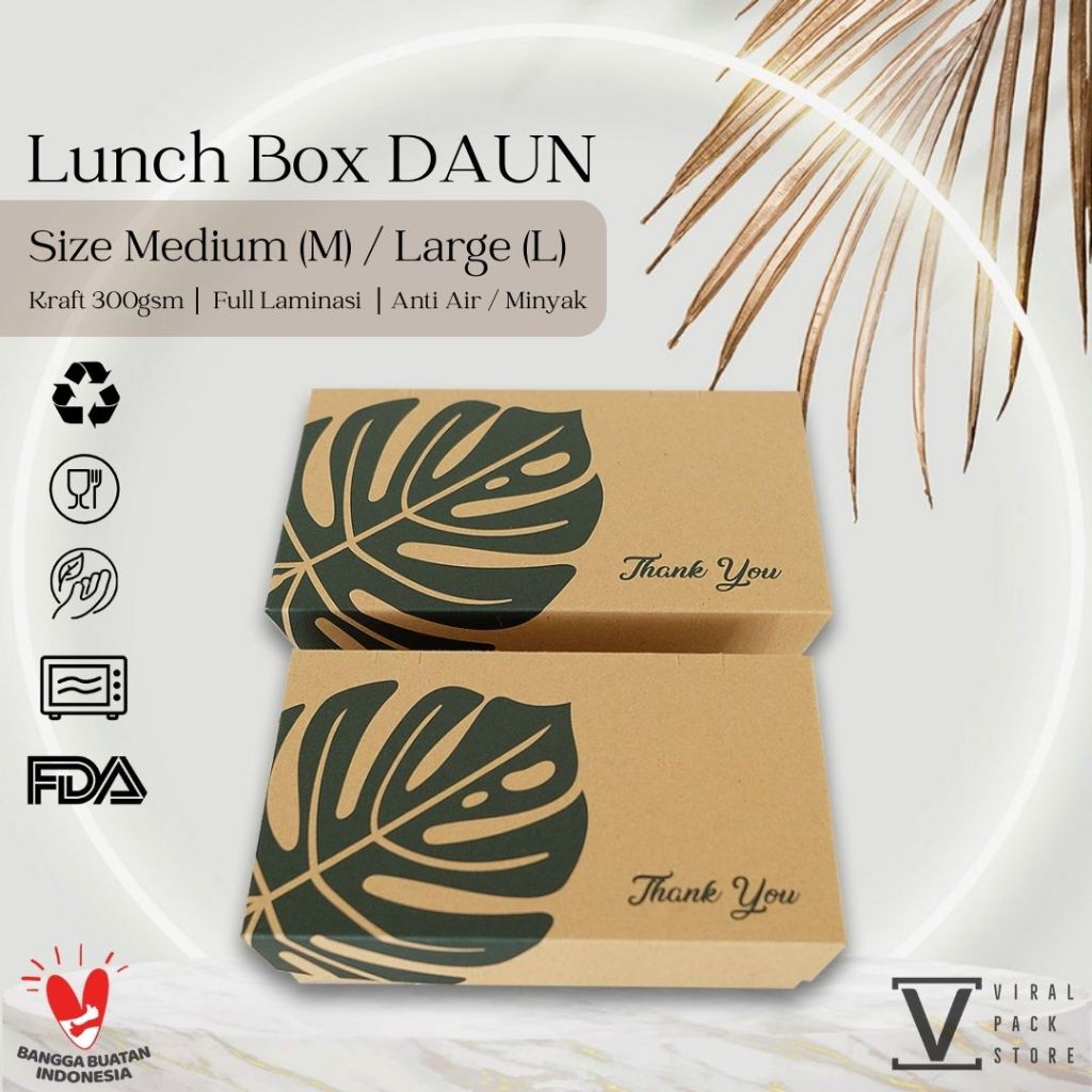 Paper Lunch Box Kraft DAUN Laminasi Anti Minyak Tahan Air Food Grade LunchBox Kraf Coklat Murah Snac