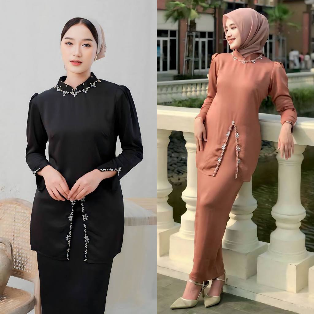 Oneset Baju Kurung Eliza Melayu Dress Kurung Kondangan Outfit Kondangan Pesta Eliza Set Rok Setelan 