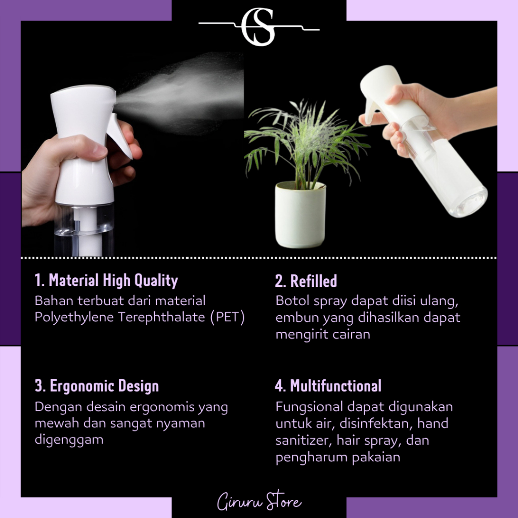 Botol Spray Mist / Botol Semprotan Refill / Botol Semprotan Tanaman Disinfektan Serbaguna / Botol Semprot Air