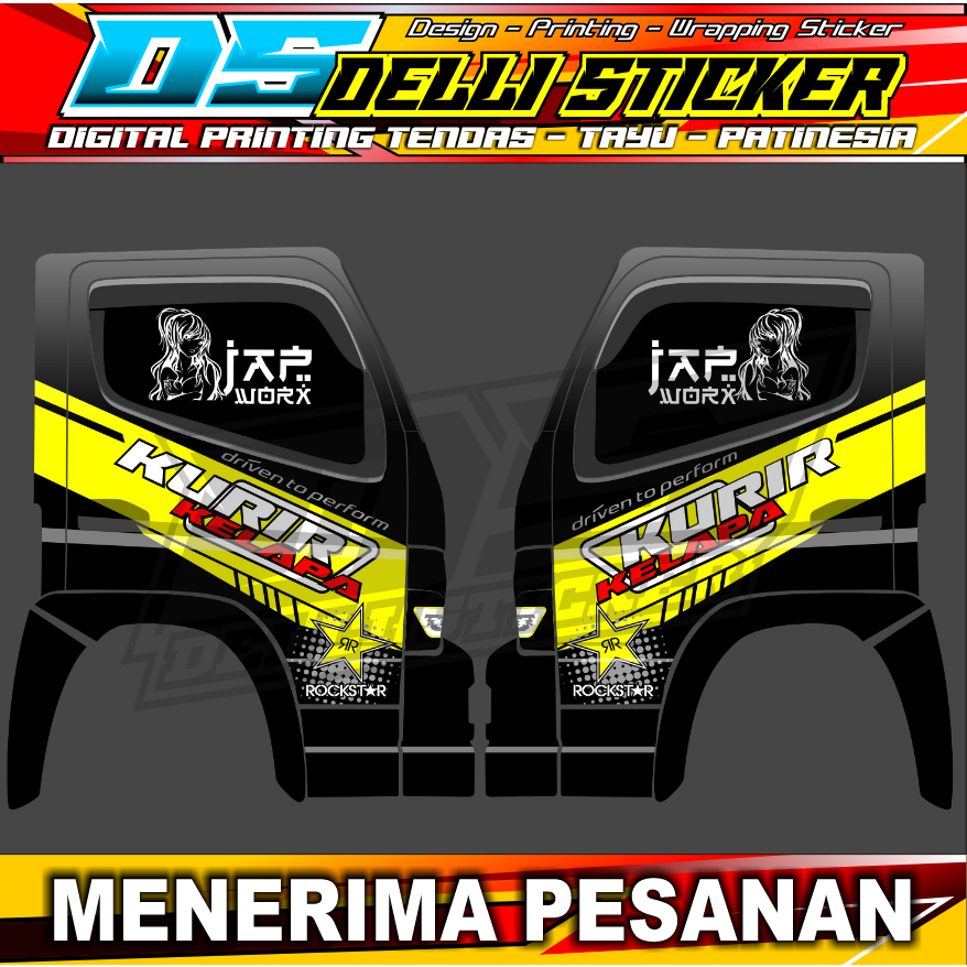 Stiker Variasi Kaca + Pintu Samping Truk Canter - Cutting Kaca Samping - Decal Pintu Kabin - Kanan K