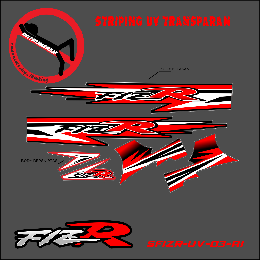 Striping Stiker UV Lis Fiz R Variasi Le Merah Putih/Biru Putih/Kuning Putih/Ungu Putih/Putih/Hijau P