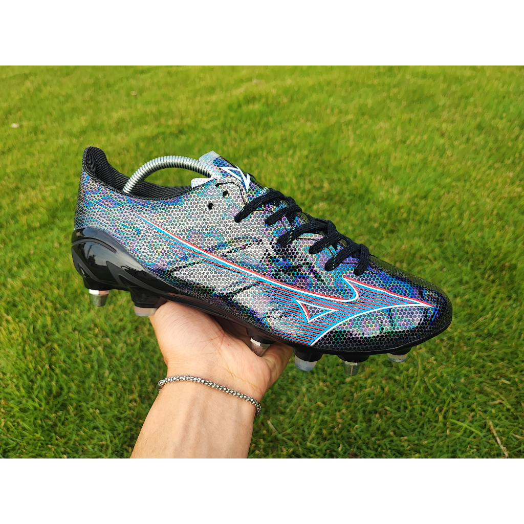 Sepatu Sepak Bola Soccer Mizuno Alpha Made In Japan SG MIX sol pull tapak besi - Black Ignition Red