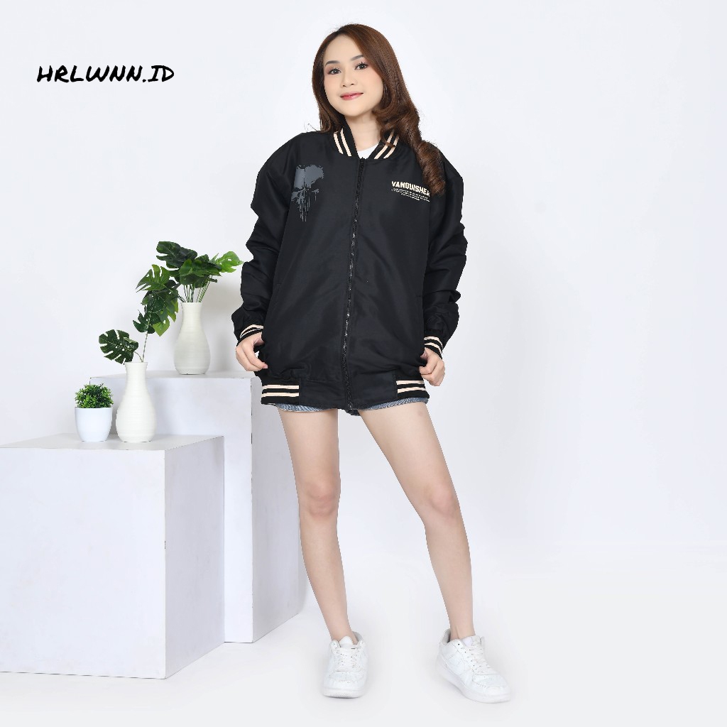 HRLWNN.ID JAKET BOMBER MOTIF BLESSED BLACK UNISEX PRIA WANITA JACKET WINDBREAKER