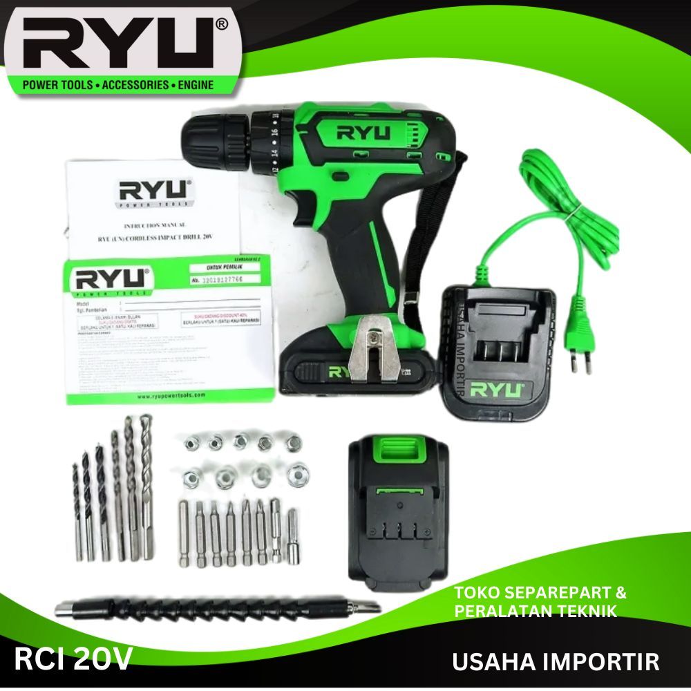 RYU MESIN BOR CORDLESS 20V RCI20V Original Bor Batrai Impact Drill 20 Volt Bor Beton Baterai Koper S