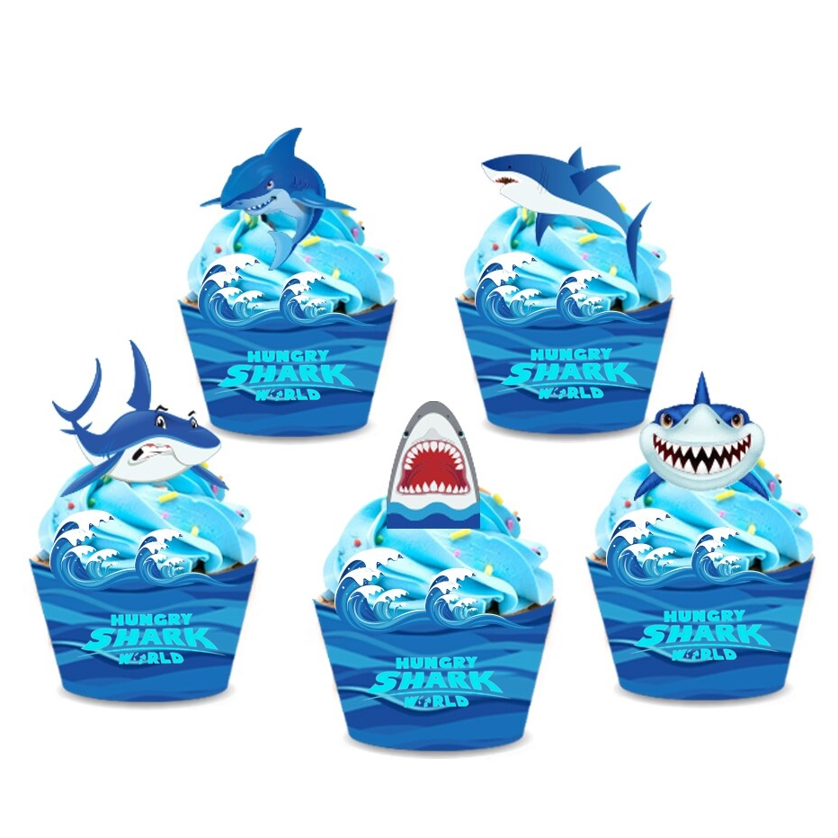 HUNGRY SHARK CUPCAKE TOPPER & WRAPPER