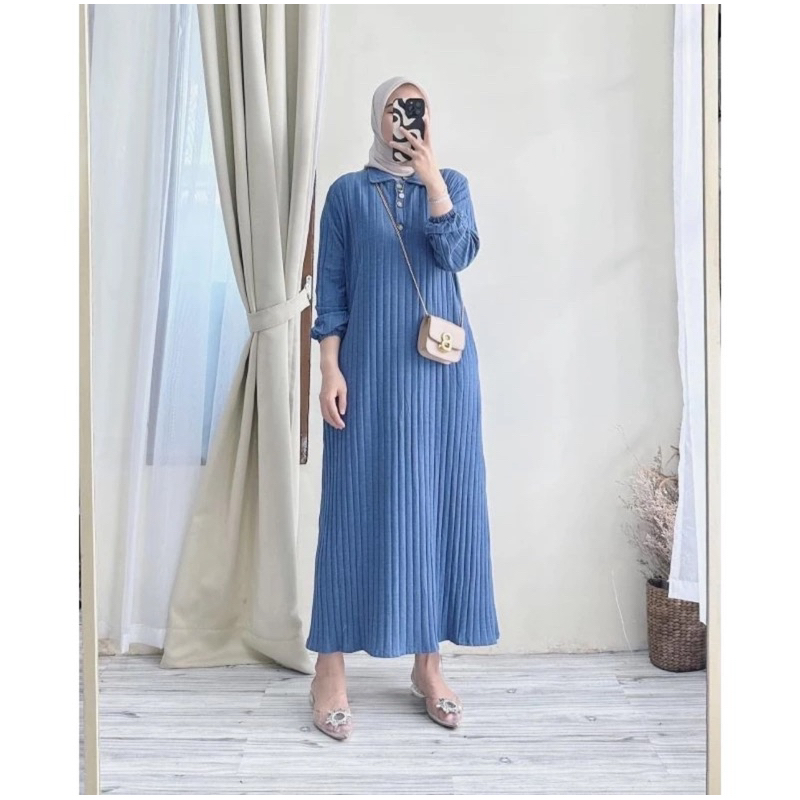 Gamis Laluna Knit Maxline Hornet Gamis kancing busui fit to L-XL