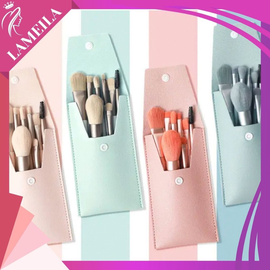 Lameila Kuas Make Up Brush Makeup 8 IN 1 Free Pouch Make Up Brush 8Pcs Mini Travel Cosmetic Brush Ma