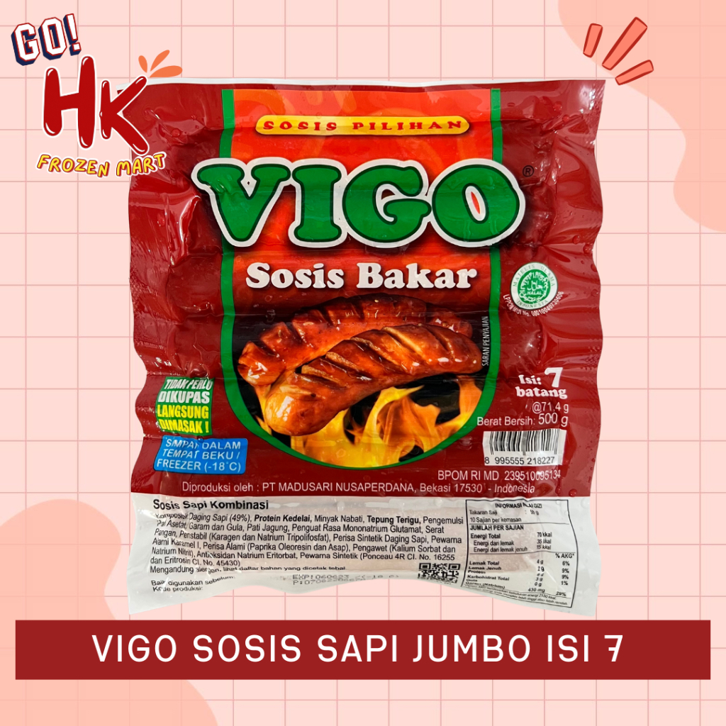 

Vigo Sosis Sapi Bakar Jumbo isi 7 pcs | beef sausages premium HK Frozen Mart