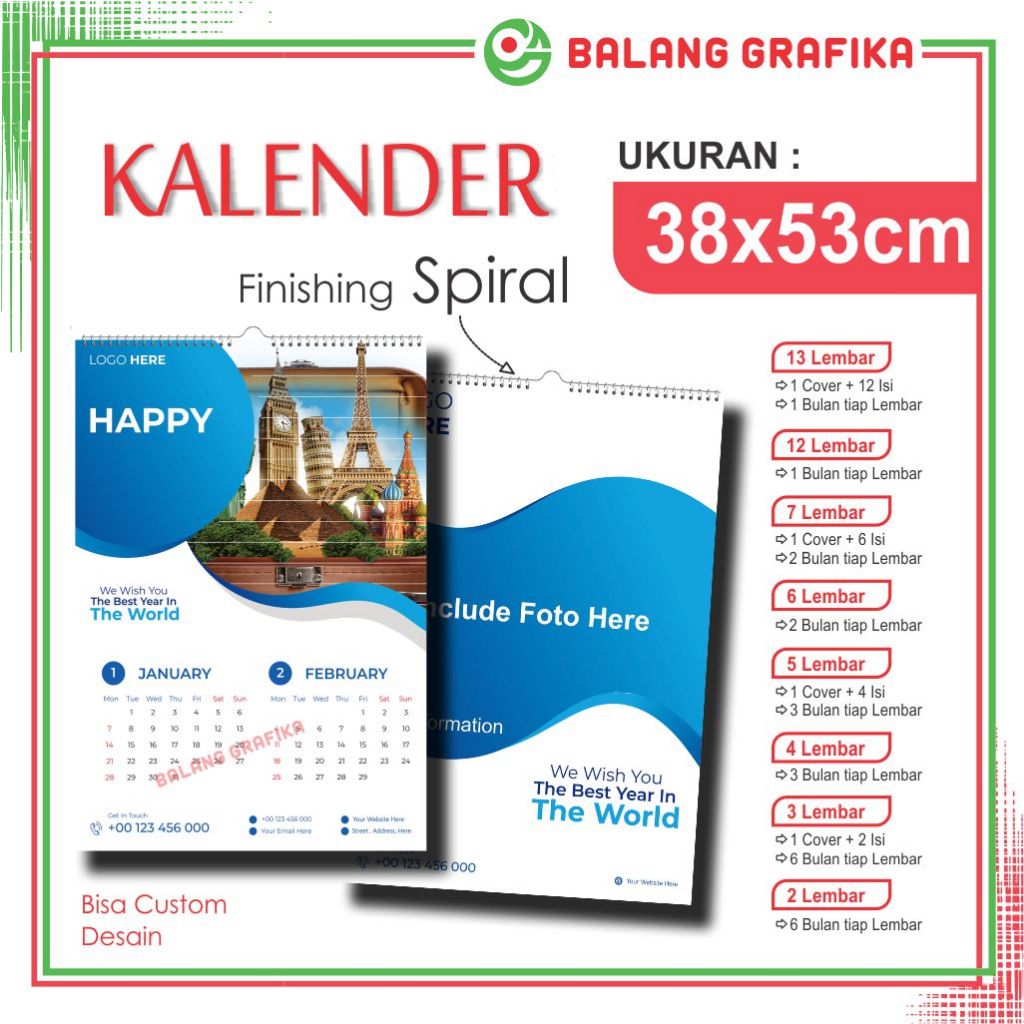 

Cetak Kalender Dinding Custom Kelender Sekolah Instansi Perusahaan 38x53cm Finishing Spiral Balang Grafika