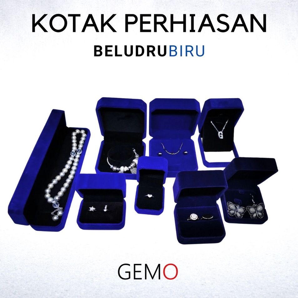 id2t7Sh KOTAK PERHIASAN BIRU BELUDRU JEWELRY BOX SET CINCIN KAWIN GELANG KALUNG ANTING LIONTIN GIWAN