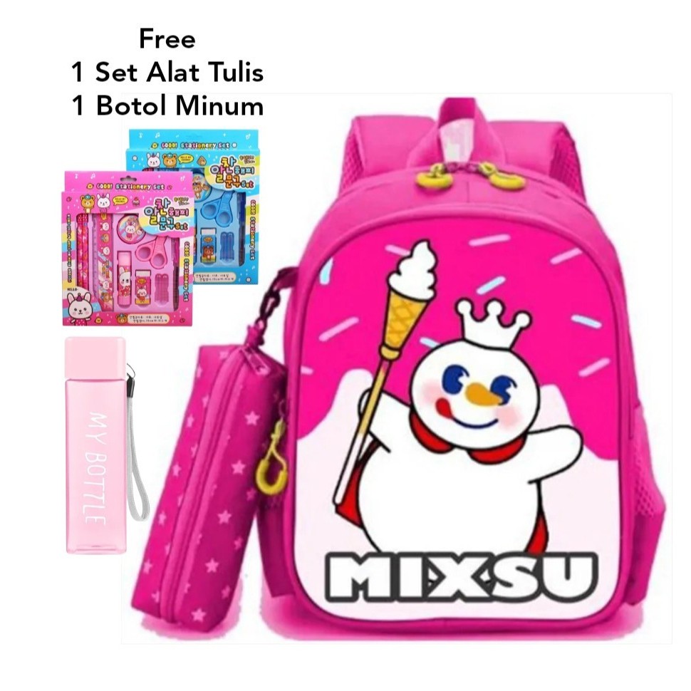 Tas Sekolah Anak Banyak Bonusnya Ransel Anak Permepuan Gambar Mixsu Gratis Set Alat Tulis Botol Minu