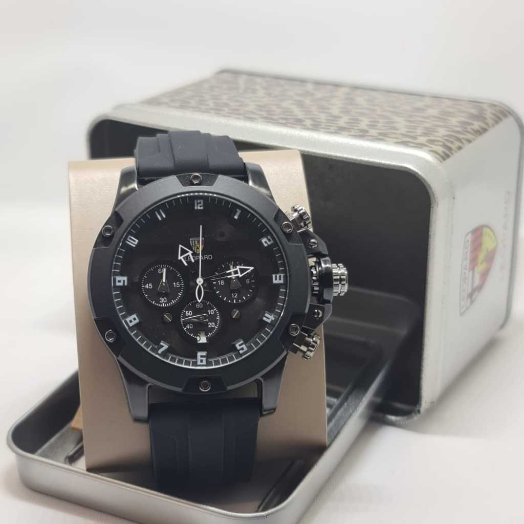 Jam Tangan Pria Leopard Mickey Original Tali Rubber Body Hitam Chrono&Tanggal Aktif Box Exclusive