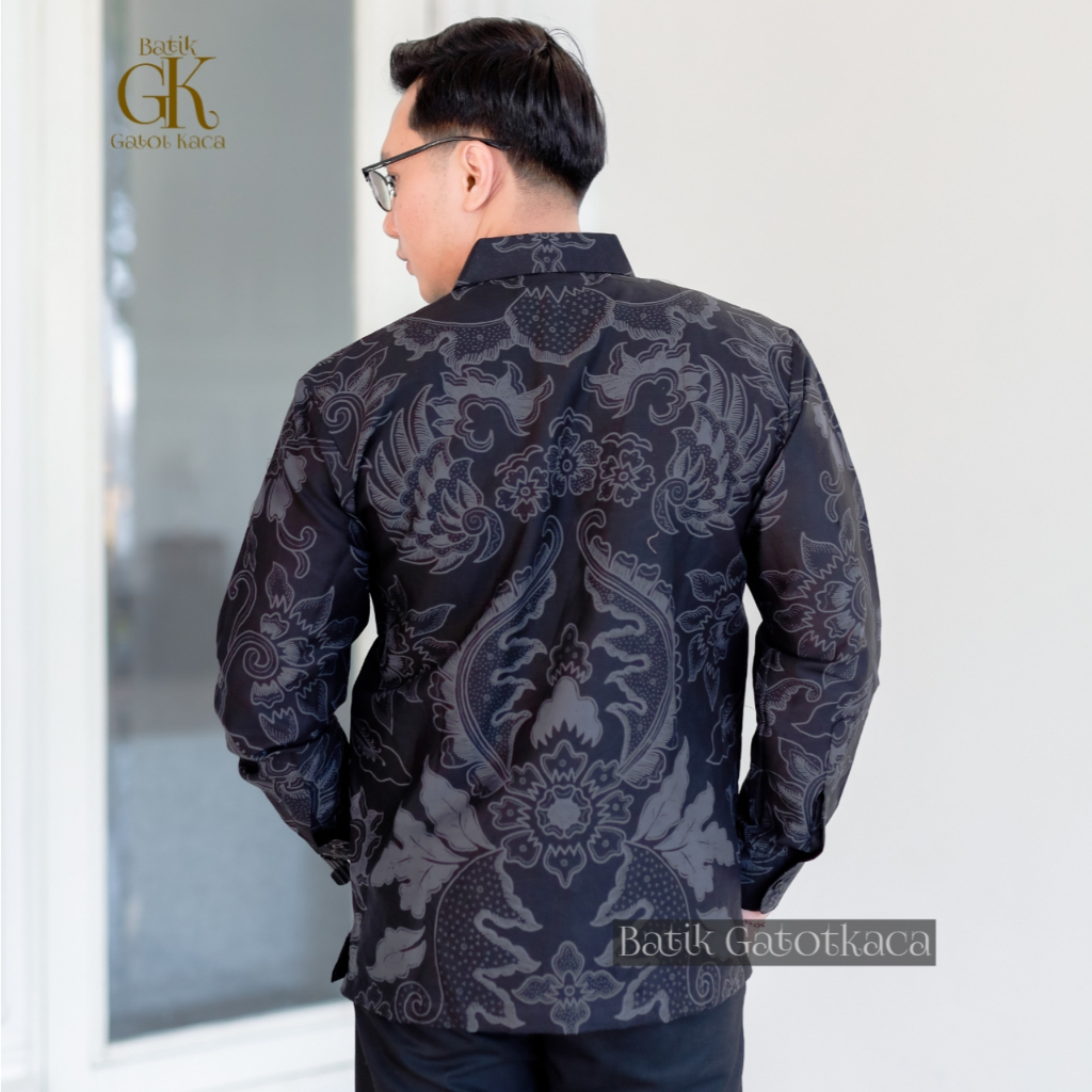 MAHKOTA ABU  kemeja batik pria lengan panjang mewah modern full furing kekinian-murah batik kondangan cowok-warna abu