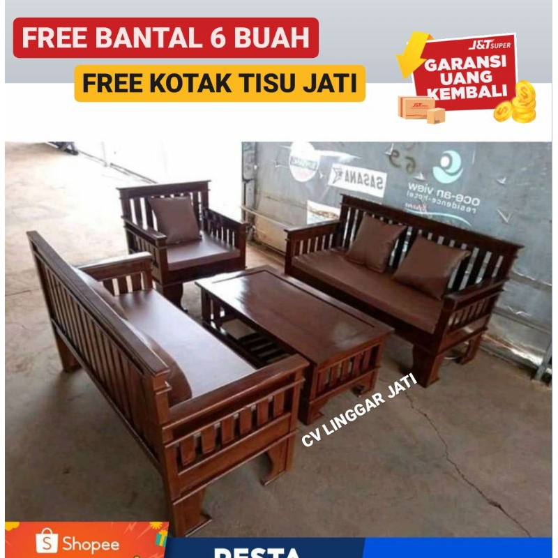 Flash Sale Kursi Tamu Jari Jati Minimalis Murah 221