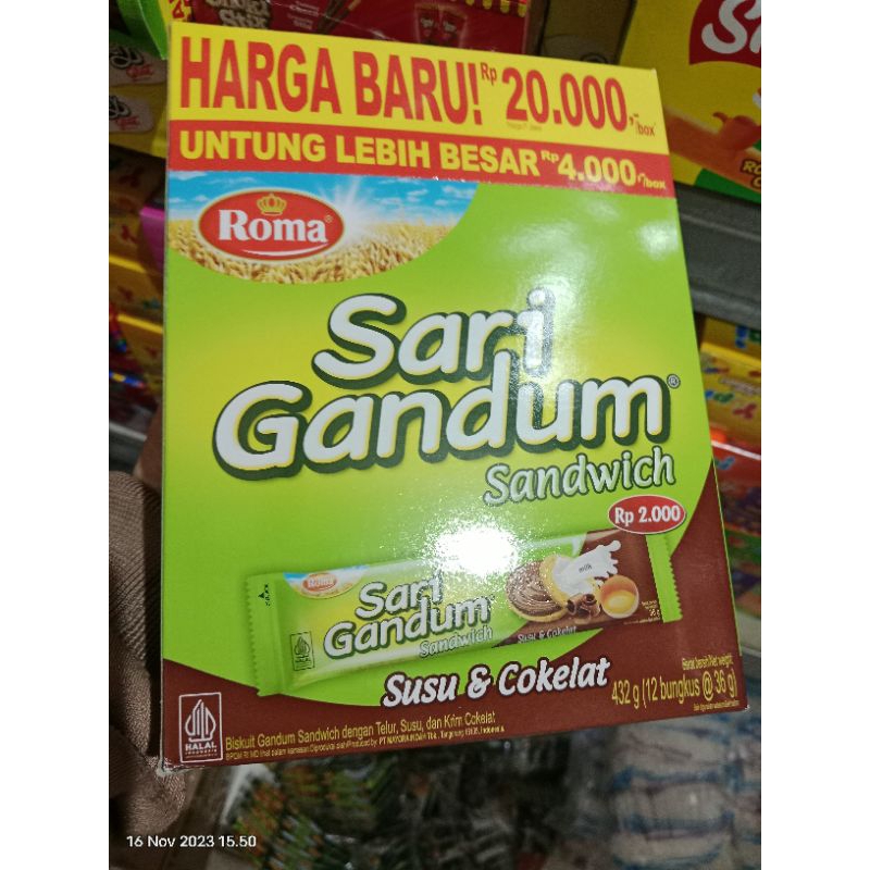 

Roma SARI GANDUM Sandwich box ( 12 bks @ 38.5gram ) Sarigandum